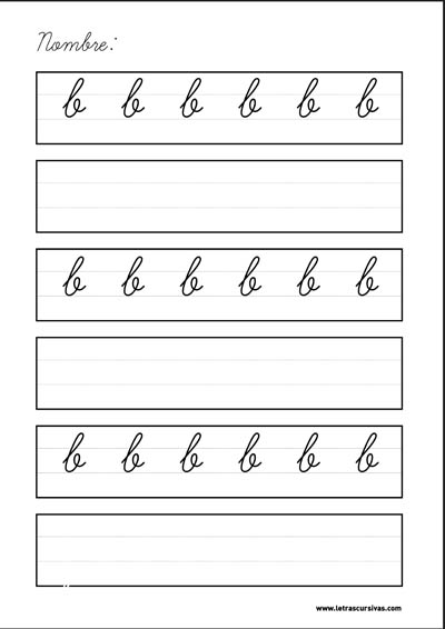 plantilla escritura letra cursiva b
